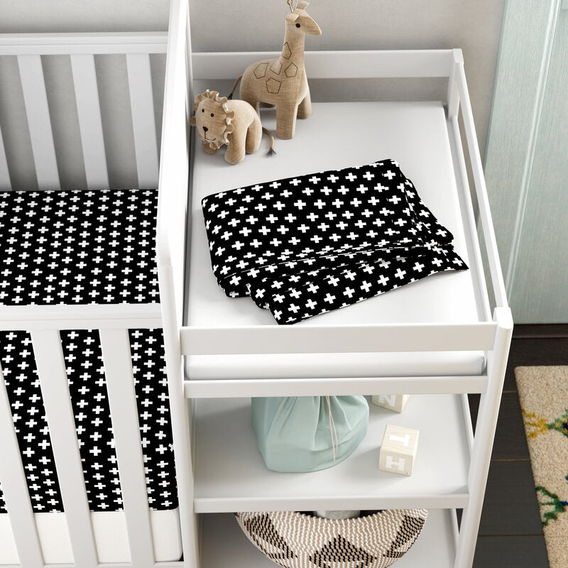 Swiss Cross Fitted Crib Sheet Black and White - Olli+Lime